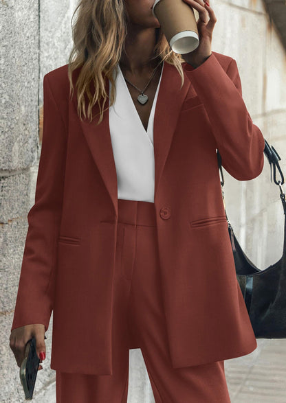Osonn Women's Fall Two Piece Outfits Dressy Blazer Jacket and Wide Leg Pants Pockets Business Casual Office Suit Sets