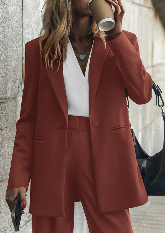 Osonn Women's Fall Two Piece Outfits Dressy Blazer Jacket and Wide Leg Pants Pockets Business Casual Office Suit Sets