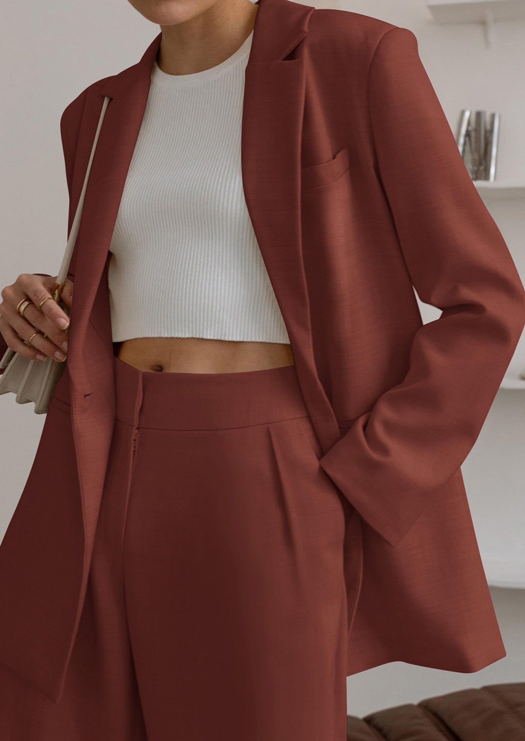 Osonn Women's Fall Two Piece Outfits Dressy Blazer Jacket and Wide Leg Pants Pockets Business Casual Office Suit Sets