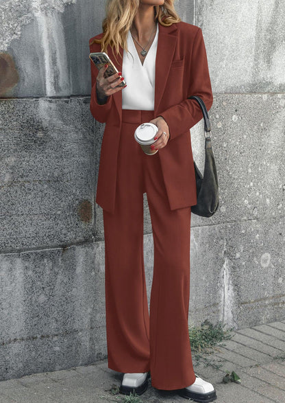 Osonn Women's Fall Two Piece Outfits Dressy Blazer Jacket and Wide Leg Pants Pockets Business Casual Office Suit Sets