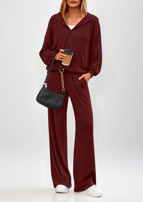 Osonn Women's 2 Piece Fall Lounge Sets Zip Up Hoodie Wide Leg Pants Tracksuit Matching Travel Outfits Clothes
