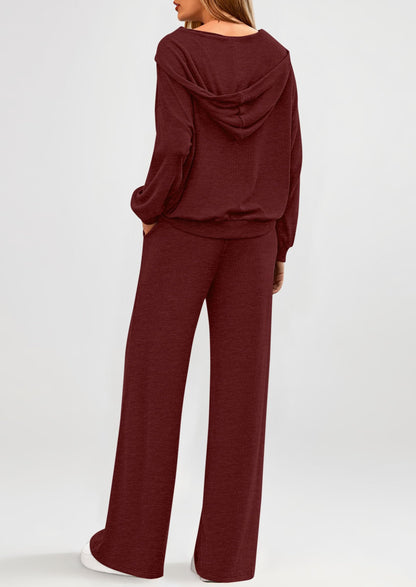 Osonn Women's 2 Piece Fall Lounge Sets Zip Up Hoodie Wide Leg Pants Tracksuit Matching Travel Outfits Clothes