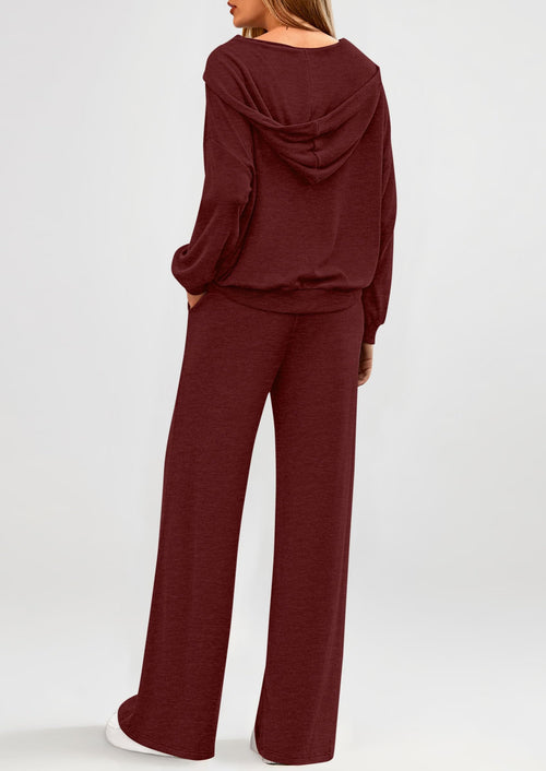 Osonn Women's 2 Piece Fall Lounge Sets Zip Up Hoodie Wide Leg Pants Tracksuit Matching Travel Outfits Clothes