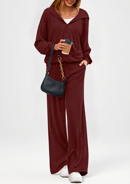 Osonn Women's 2 Piece Fall Lounge Sets Zip Up Hoodie Wide Leg Pants Tracksuit Matching Travel Outfits Clothes