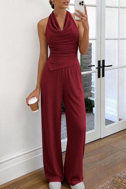 Osonn Women 2 Piece Lounge Sets Spring Fashion Halter Top Wide Leg Pants Summer Outfits Beach Vacation Clothes