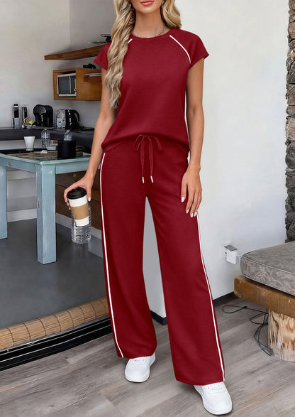 Osonn Women's 2 Piece Lounge Sets Summer Cap Sleeve Tops Wide Leg Pants Travel Outfits Matching Fashion Clothing