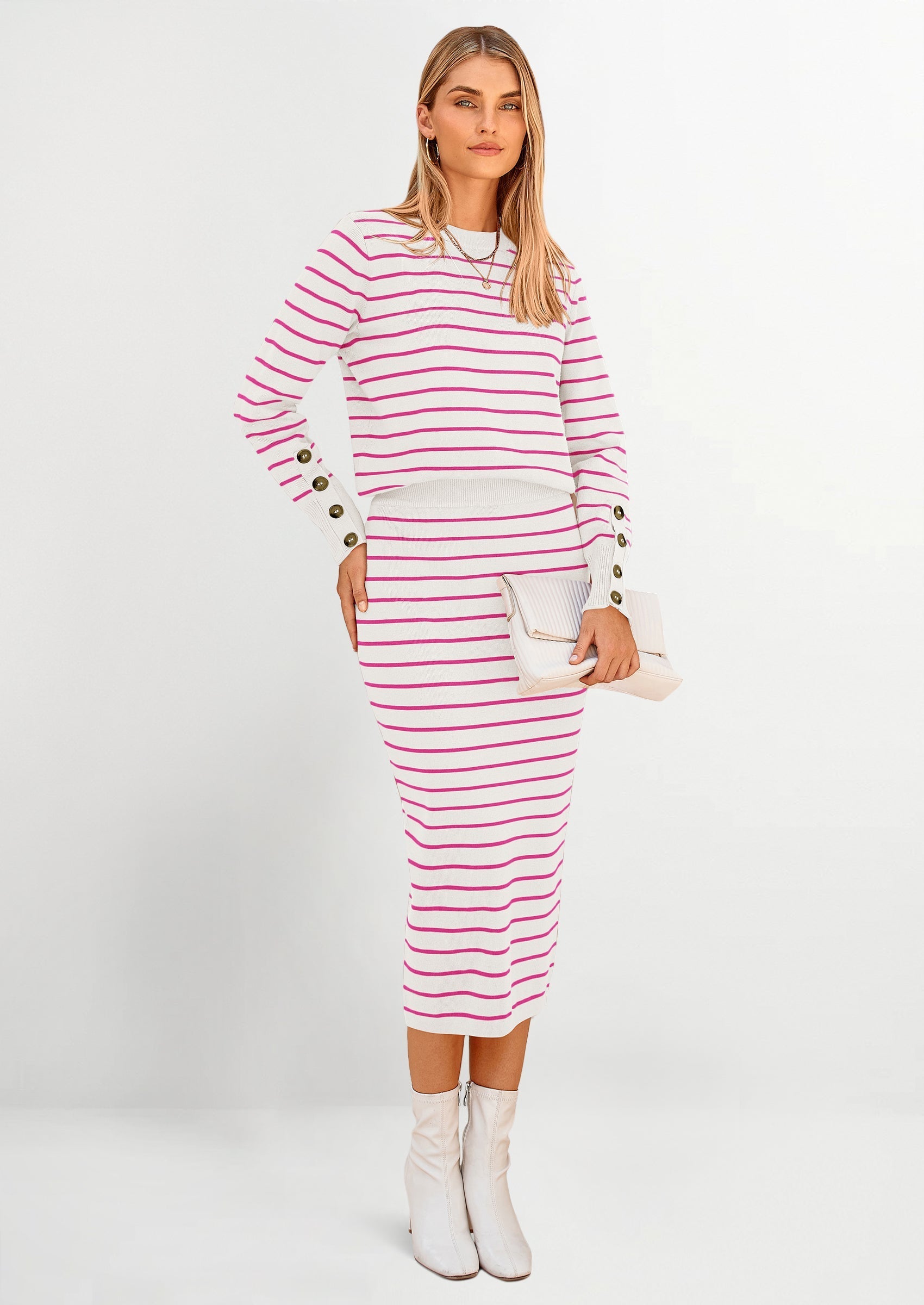 Osonn 2 Piece Skirts Sets For Women Fall Fashion Striped Sweater Dress Knit Lounge Travel Outfits Winter Clothing