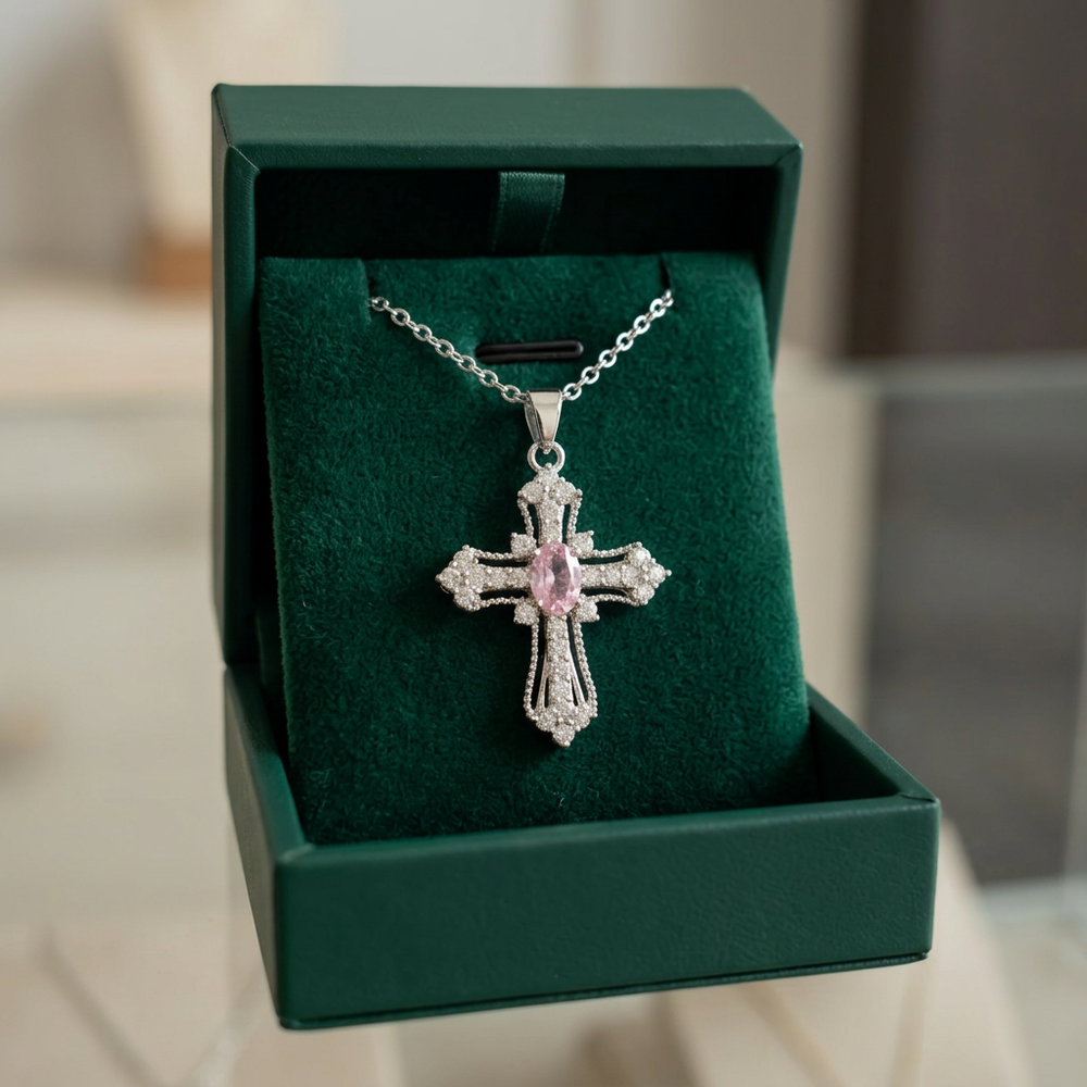 Celestial Pink Cross Necklace — image 1
