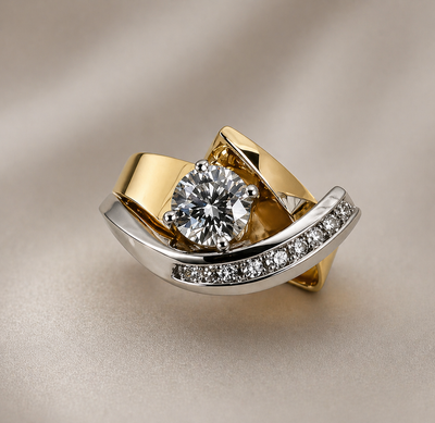Vintage Irregular Gold Silver Zirconia Ring — image 2