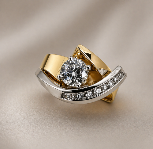 Vintage Irregular Gold Silver Zirconia Ring