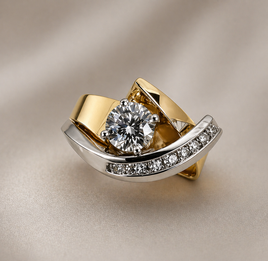 Vintage Irregular Gold Silver Zirconia Ring — image 2