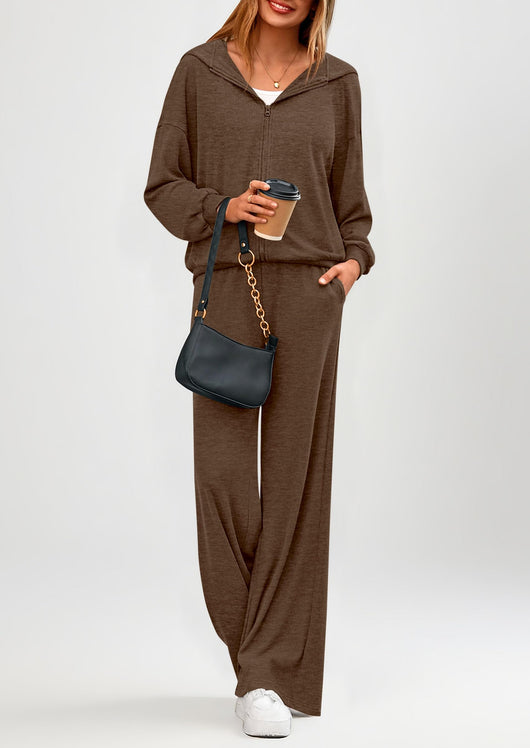 Osonn Women's 2 Piece Fall Lounge Sets Zip Up Hoodie Wide Leg Pants Tracksuit Matching Travel Outfits Clothes