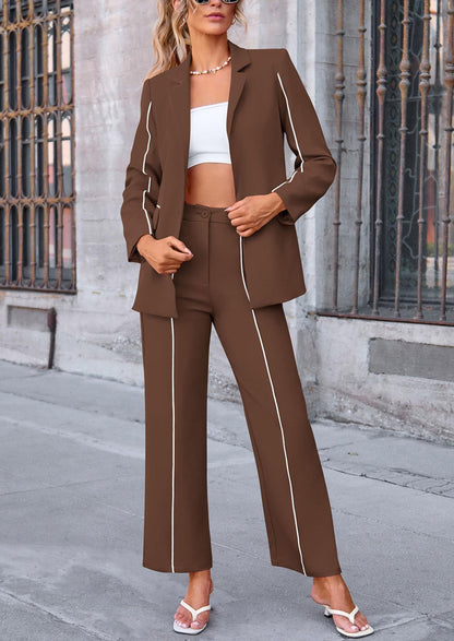 Osonn 2 Piece Blazer Outfits Business Casual Oversized Jacket Wide Leg Work Pants Dressy Suit Set