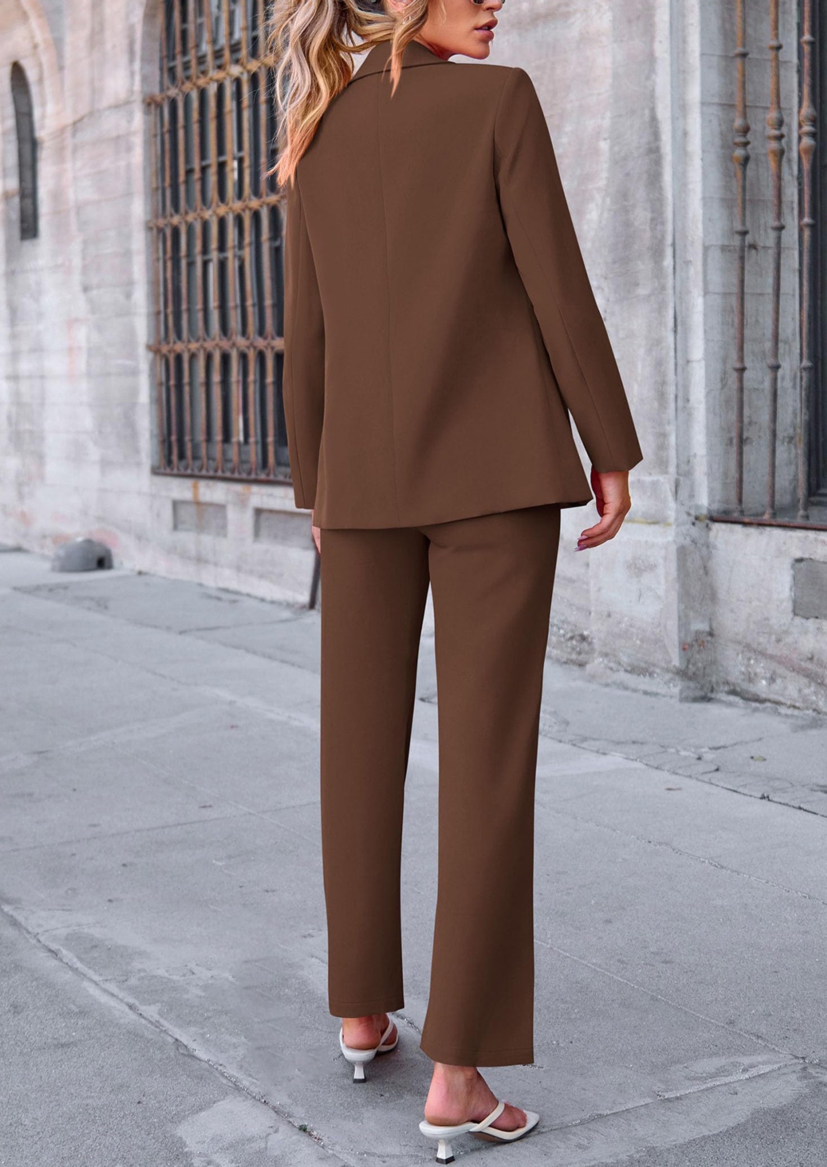 Osonn 2 Piece Blazer Outfits Business Casual Oversized Jacket Wide Leg Work Pants Dressy Suit Set