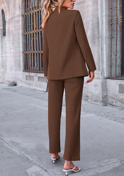 Osonn 2 Piece Blazer Outfits Business Casual Oversized Jacket Wide Leg Work Pants Dressy Suit Set