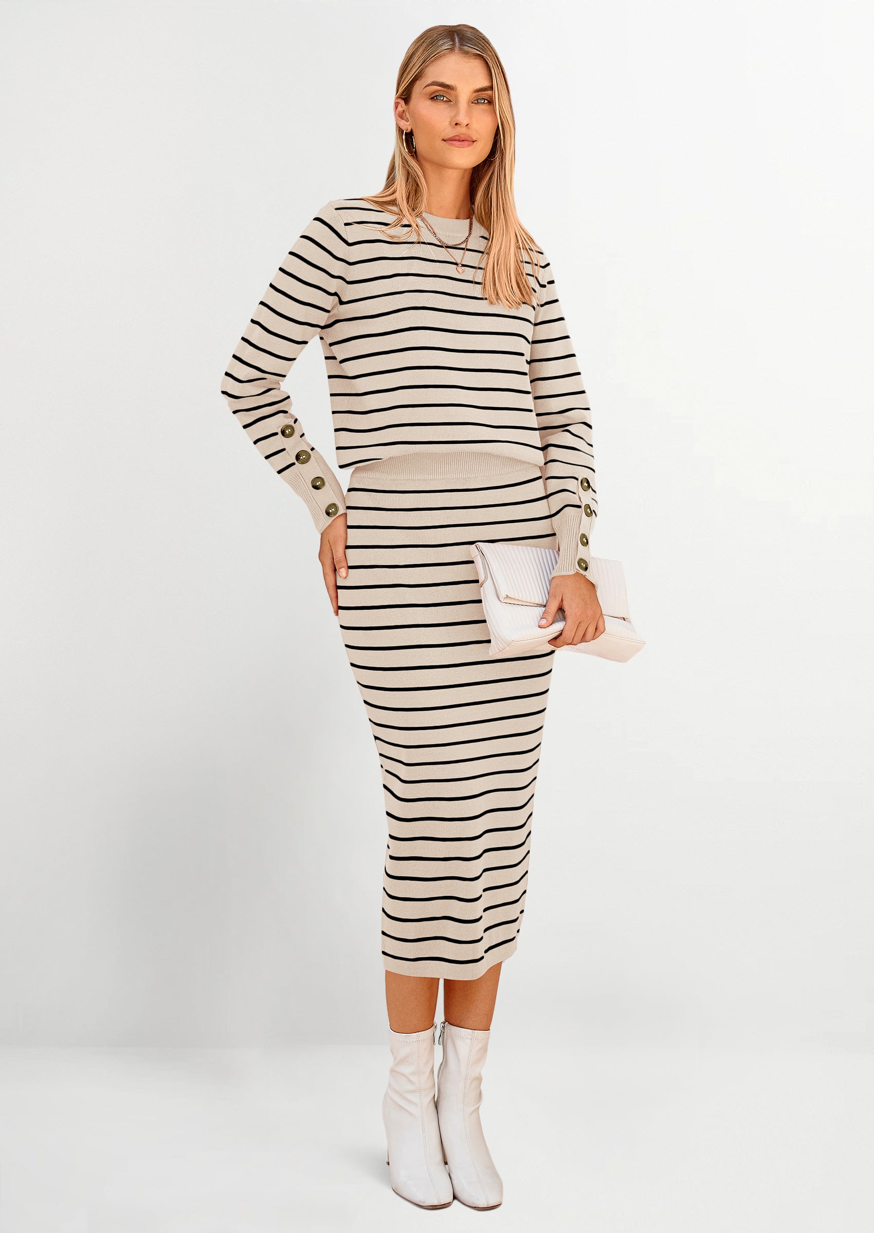 Osonn 2 Piece Skirts Sets For Women Fall Fashion Striped Sweater Dress Knit Lounge Travel Outfits Winter Clothing