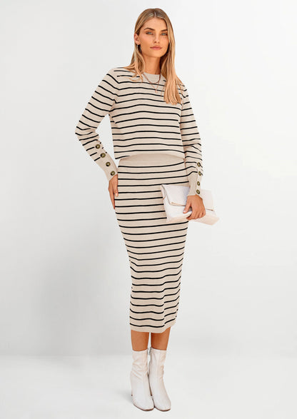 Osonn 2 Piece Skirts Sets For Women Fall Fashion Striped Sweater Dress Knit Lounge Travel Outfits Winter Clothing