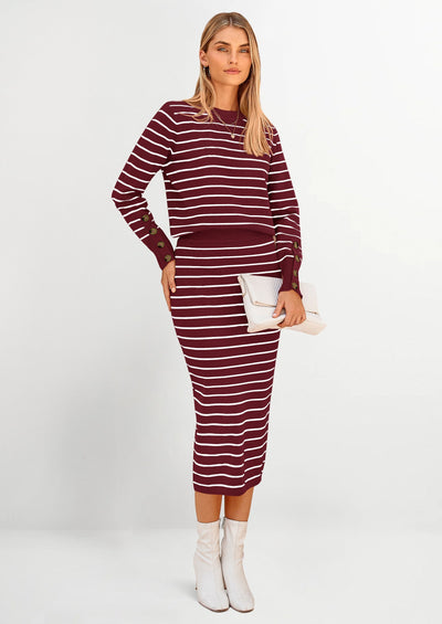 Osonn 2 Piece Skirts Sets For Women Fall Fashion Striped Sweater Dress Knit Lounge Travel Outfits Winter Clothing