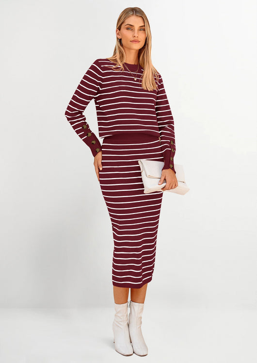 Osonn 2 Piece Skirts Sets For Women Fall Fashion Striped Sweater Dress Knit Lounge Travel Outfits Winter Clothing