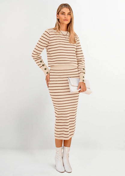 Osonn 2 Piece Skirts Sets For Women Fall Fashion Striped Sweater Dress Knit Lounge Travel Outfits Winter Clothing