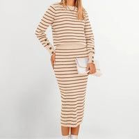 Osonn 2 Piece Skirts Sets For Women Fall Fashion Striped Sweater Dress Knit Lounge Travel Outfits Winter Clothing