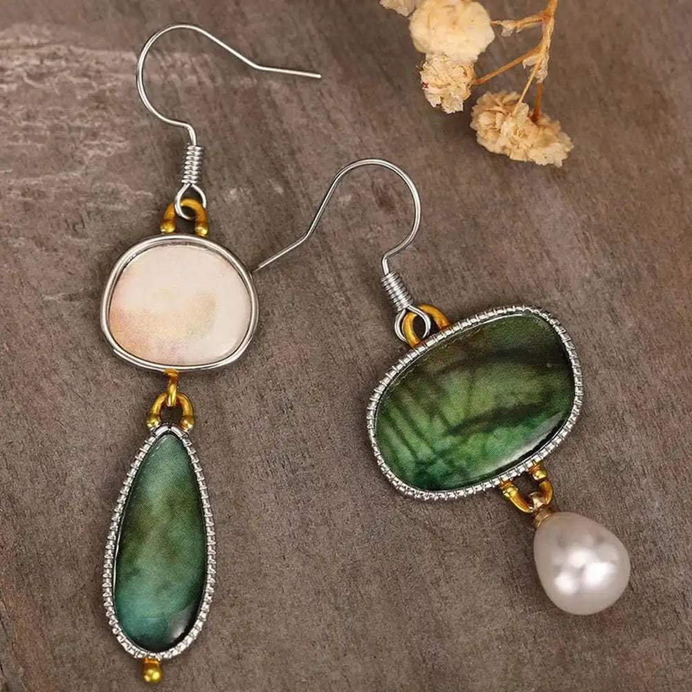 Vintage Green and White Stone Earrings — image 2