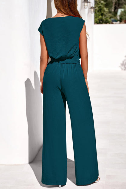 Osonn Women 2 Piece Lounge Sets Casual Summer Outfits Cap Sleeve Strappy Crop Tops Wide Leg Pant Tracksuit