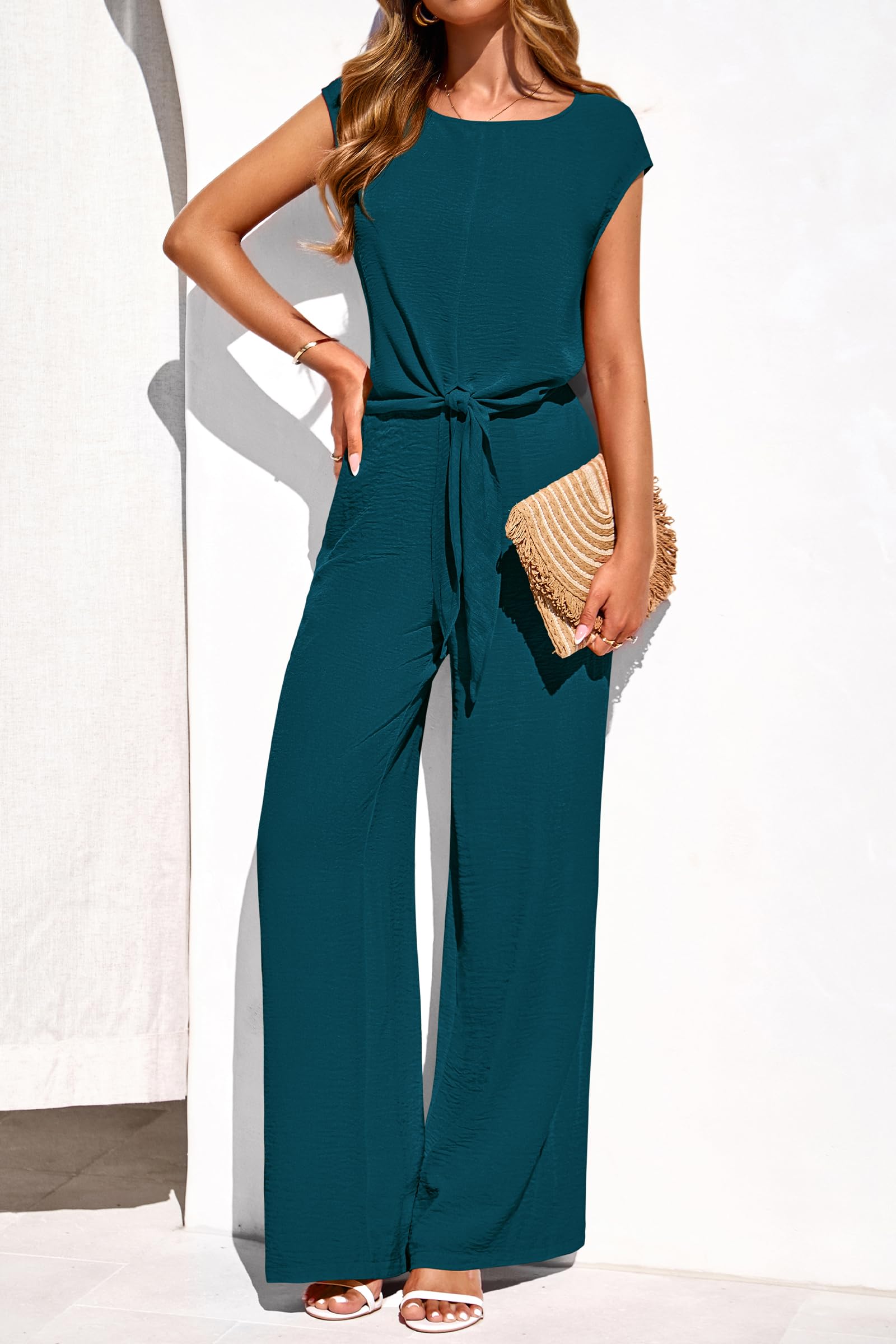 Osonn Women 2 Piece Lounge Sets Casual Summer Outfits Cap Sleeve Strappy Crop Tops Wide Leg Pant Tracksuit