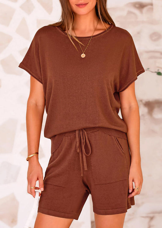 Osonn Two Piece Set for Women Summer Lounge Sets Shorts And Short Sleeve Tops Knitted Matching Travel Spring Outfits