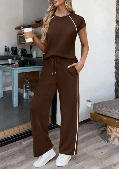 Osonn Women's 2 Piece Lounge Sets Summer Cap Sleeve Tops Wide Leg Pants Travel Outfits Matching Fashion Clothing
