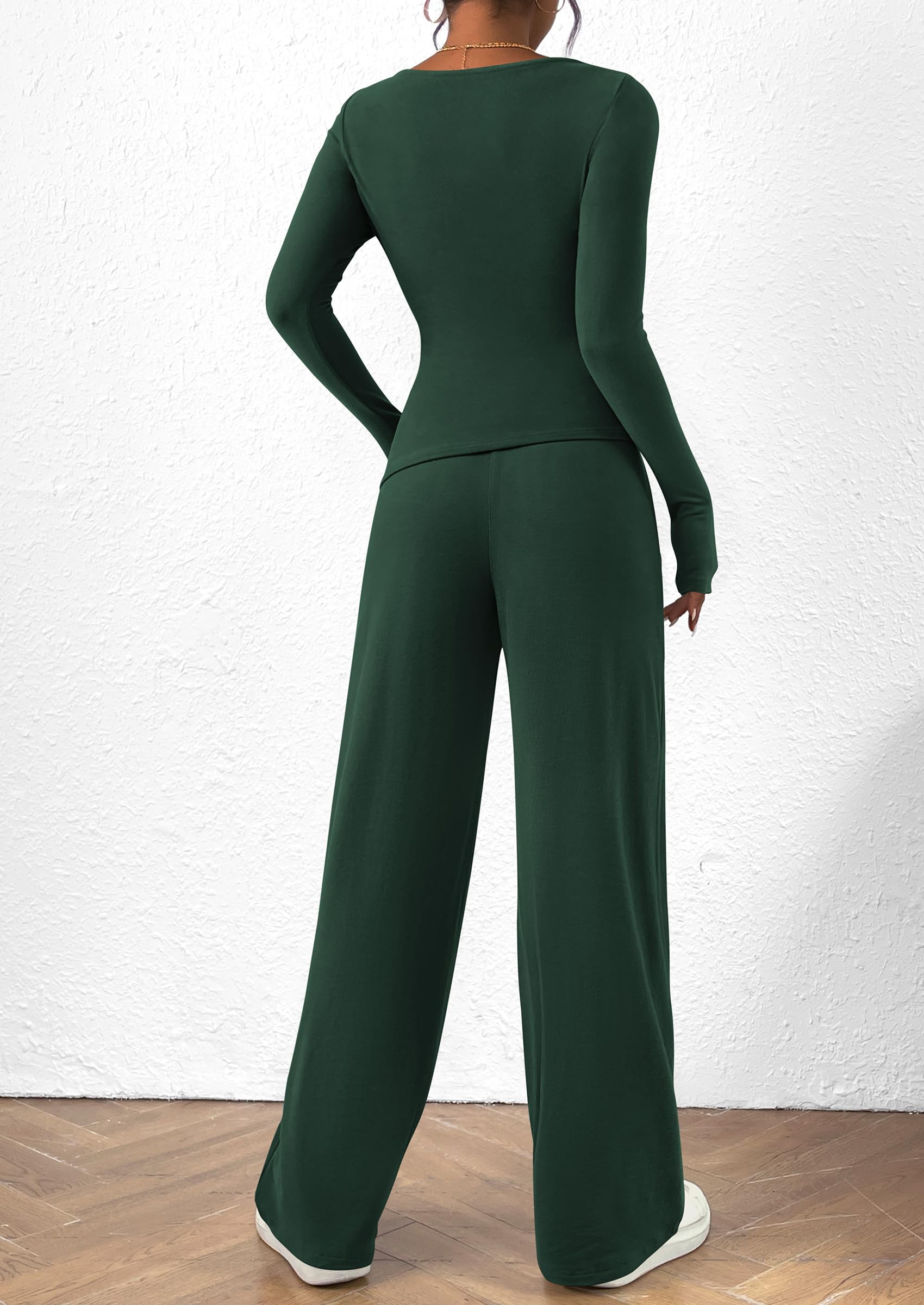 Osonn Women's 2 Piece Lounge Sets Asymmetrical Long Sleeve T Shirt Wide Leg Pants Casual Outfits Tracksuit