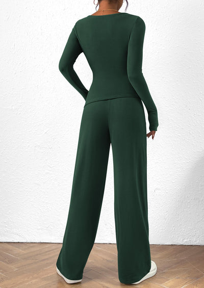 Osonn Women's 2 Piece Lounge Sets Asymmetrical Long Sleeve T Shirt Wide Leg Pants Casual Outfits Tracksuit