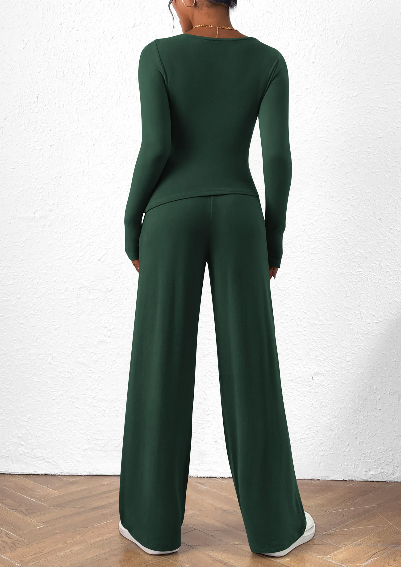 Osonn Women's 2 Piece Lounge Sets Asymmetrical Long Sleeve T Shirt Wide Leg Pants Casual Outfits Tracksuit