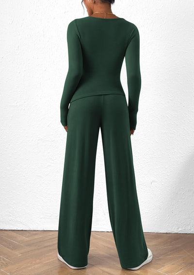 Osonn Women's 2 Piece Lounge Sets Asymmetrical Long Sleeve T Shirt Wide Leg Pants Casual Outfits Tracksuit