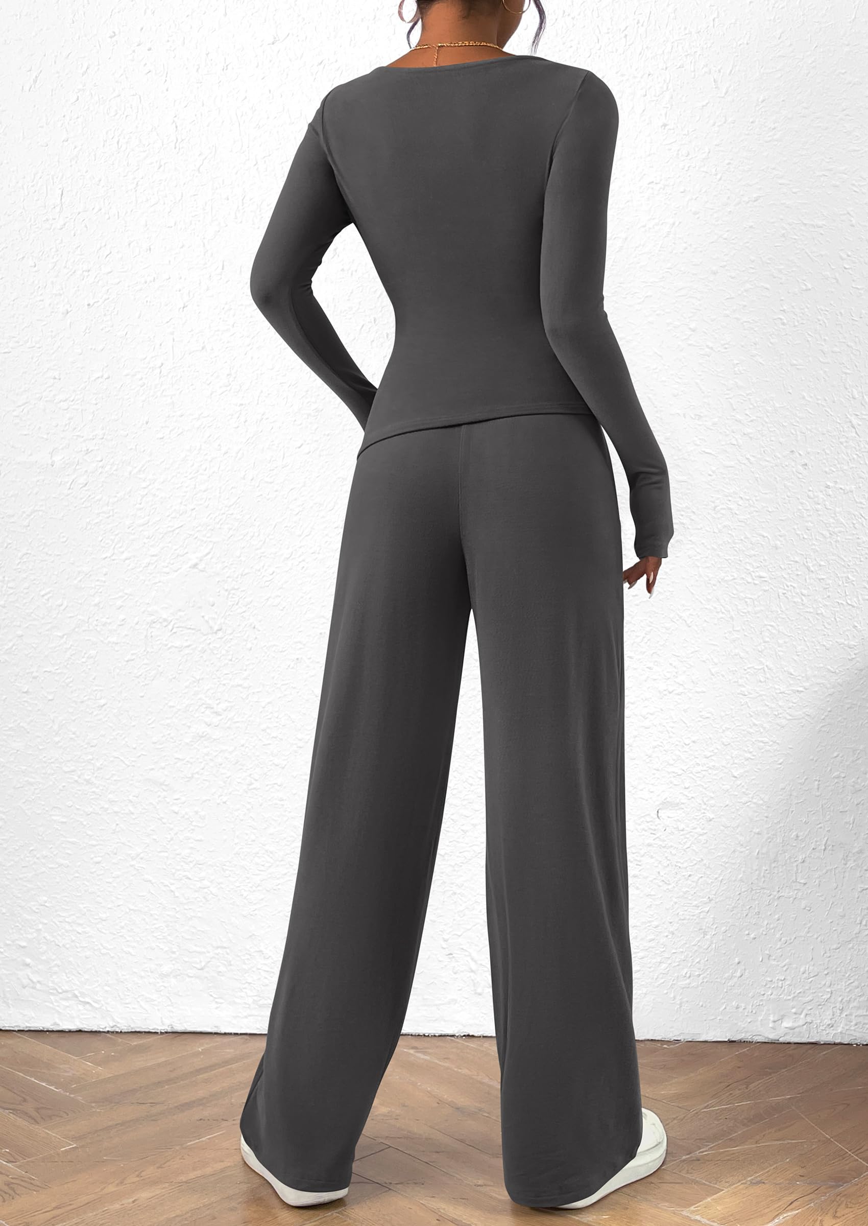 Osonn Women's 2 Piece Lounge Sets Asymmetrical Long Sleeve T Shirt Wide Leg Pants Casual Outfits Tracksuit