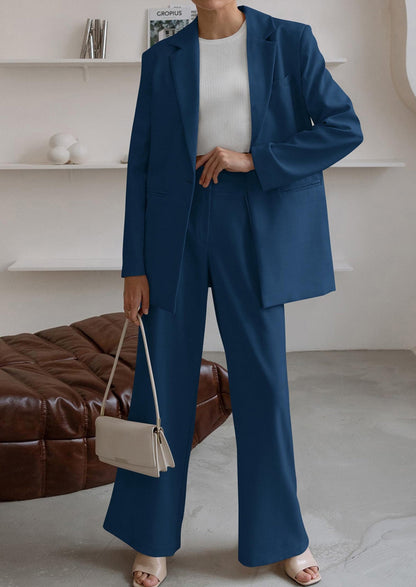 Osonn Women's Fall Two Piece Outfits Dressy Blazer Jacket and Wide Leg Pants Pockets Business Casual Office Suit Sets
