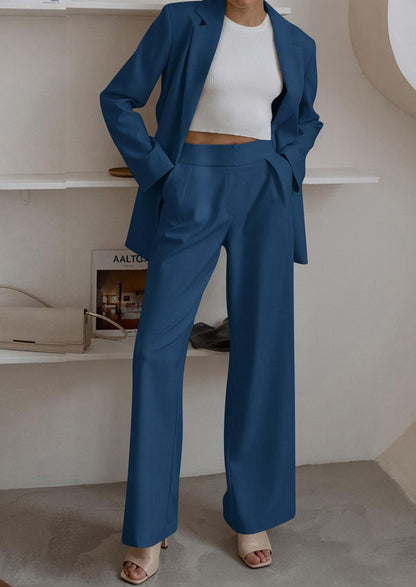 Osonn Women's Fall Two Piece Outfits Dressy Blazer Jacket and Wide Leg Pants Pockets Business Casual Office Suit Sets