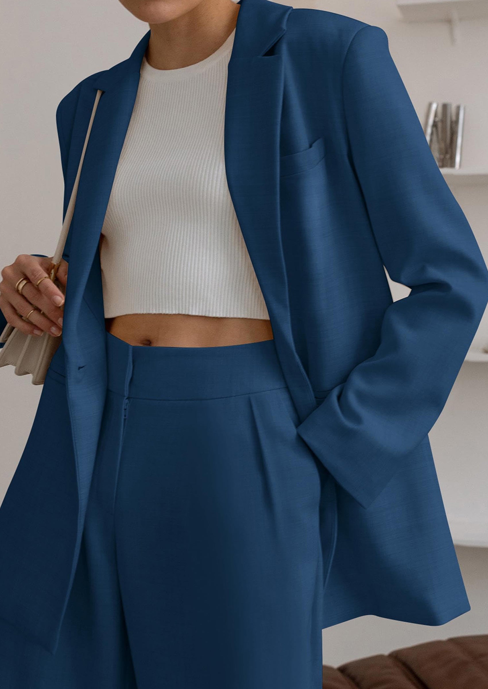 Osonn Women's Fall Two Piece Outfits Dressy Blazer Jacket and Wide Leg Pants Pockets Business Casual Office Suit Sets