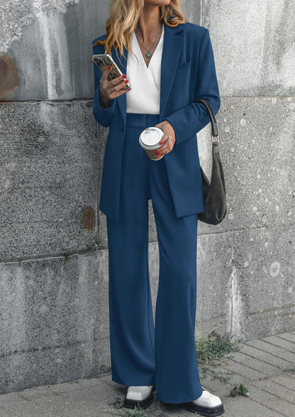 Osonn Women's Fall Two Piece Outfits Dressy Blazer Jacket and Wide Leg Pants Pockets Business Casual Office Suit Sets