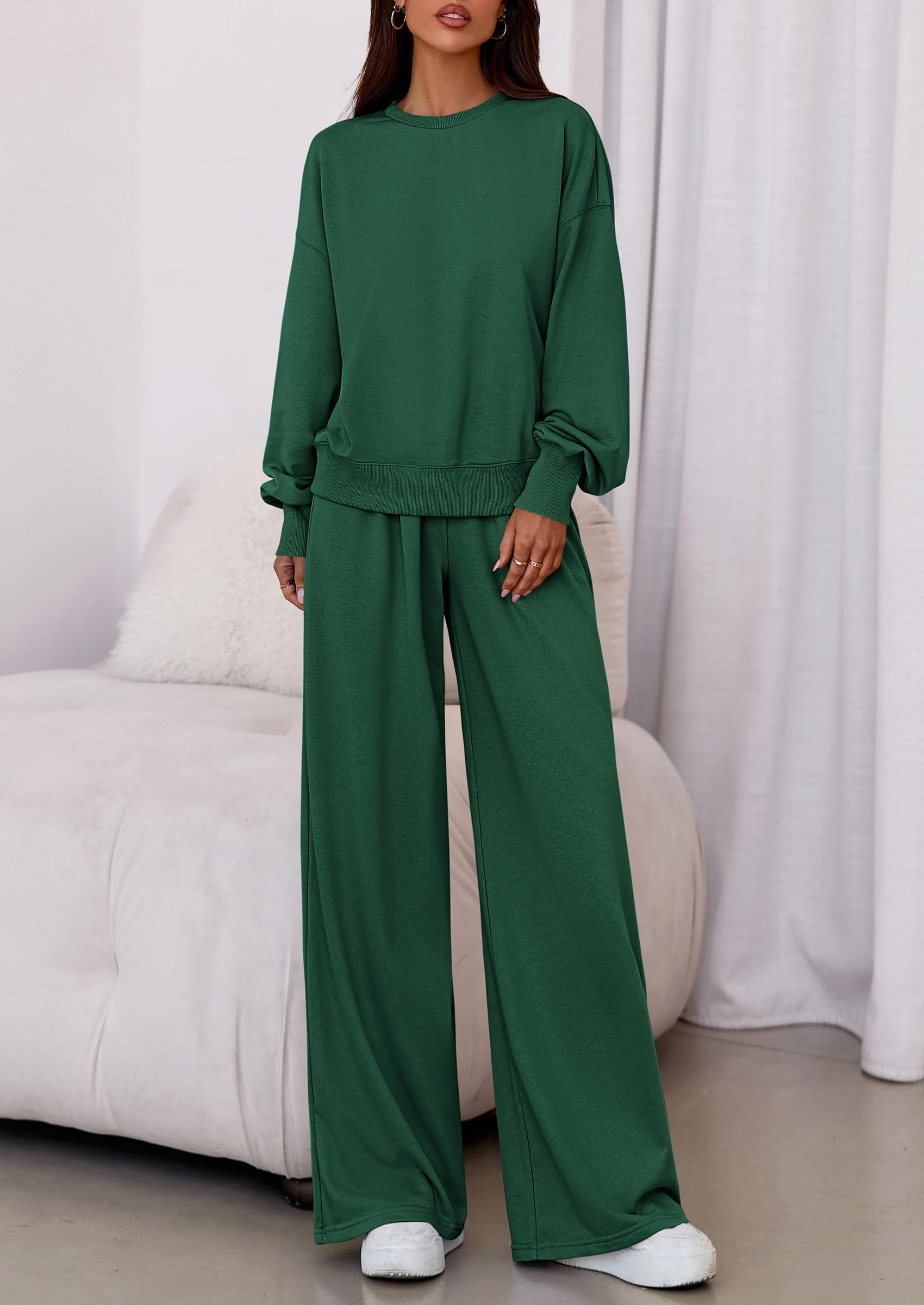 Osonn Womens 2 Piece Sets Long Sleeve Sweatshirt Wide Leg Pants Loose Matching Lounge Set Trendy Fall Outfits