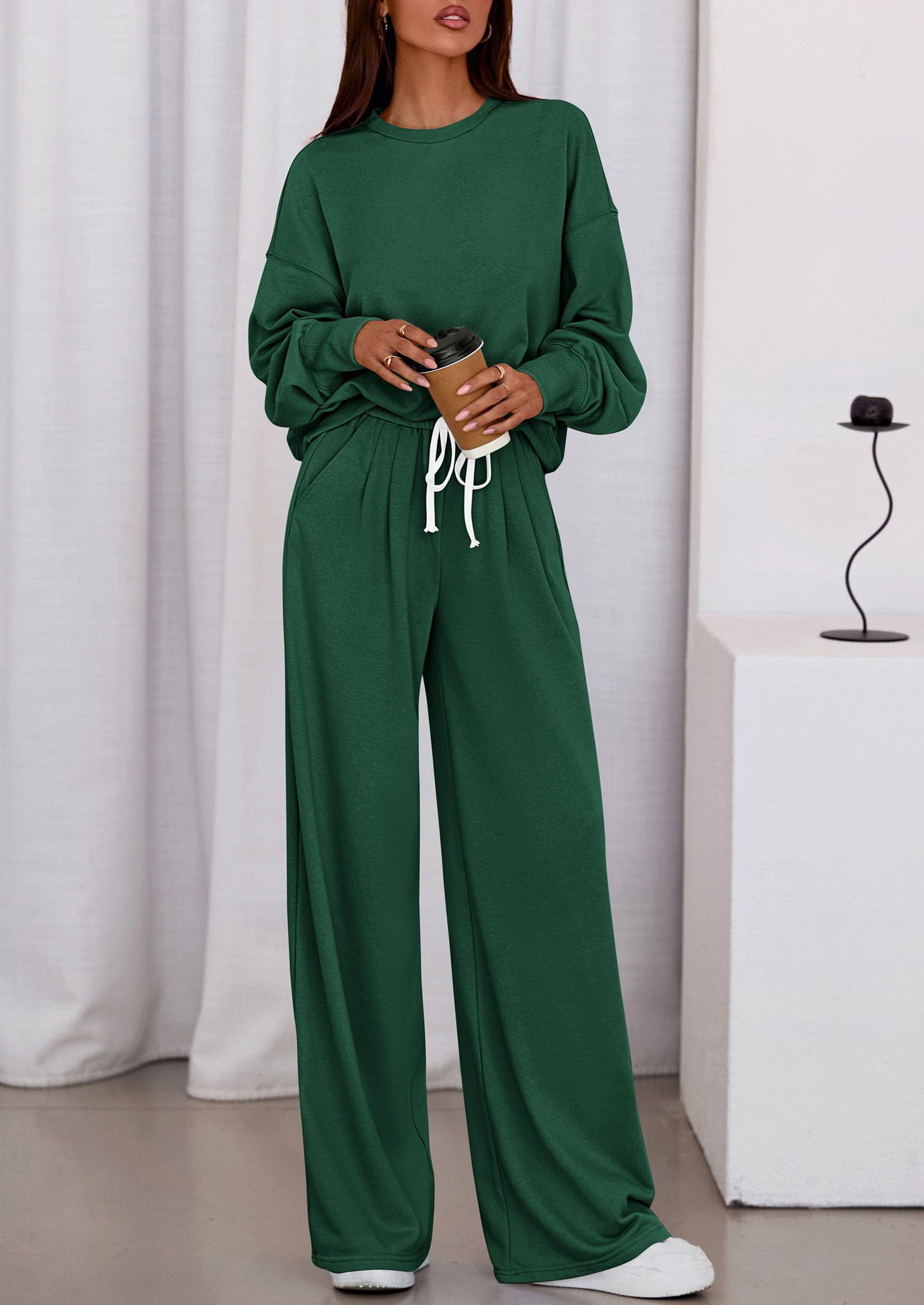 Osonn Womens 2 Piece Sets Long Sleeve Sweatshirt Wide Leg Pants Loose Matching Lounge Set Trendy Fall Outfits