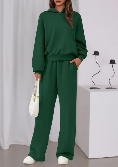 Osonn Womens Sweatsuits 2 Piece Set Casual Winter Long Sleeve Hoodie Loose Wide Leg Sweatpants Fall Tracksuit
