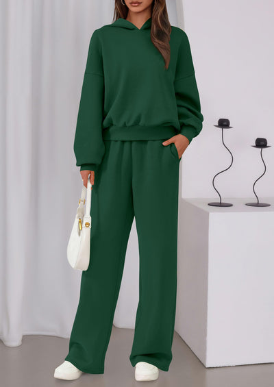 Osonn Womens Sweatsuits 2 Piece Set Casual Winter Long Sleeve Hoodie Loose Wide Leg Sweatpants Fall Tracksuit
