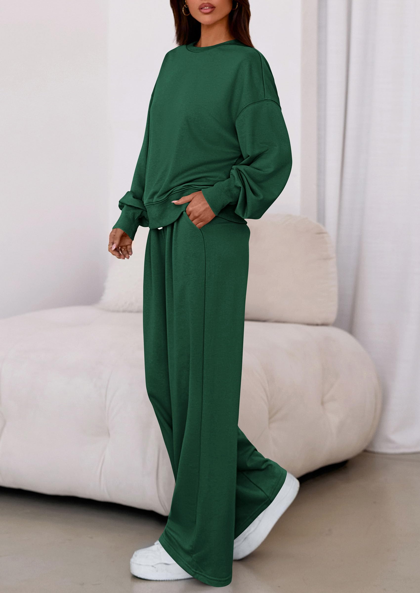 Osonn Womens 2 Piece Sets Long Sleeve Sweatshirt Wide Leg Pants Loose Matching Lounge Set Trendy Fall Outfits