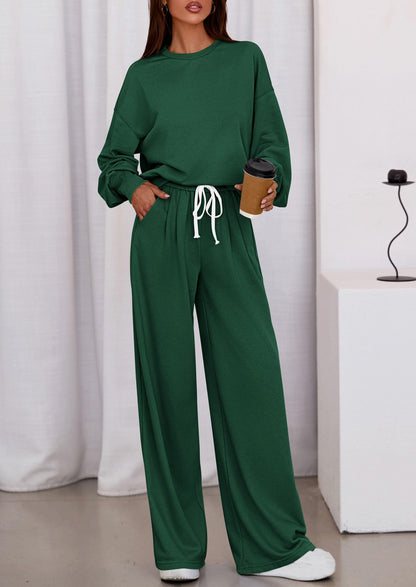 Osonn Womens 2 Piece Sets Long Sleeve Sweatshirt Wide Leg Pants Loose Matching Lounge Set Trendy Fall Outfits