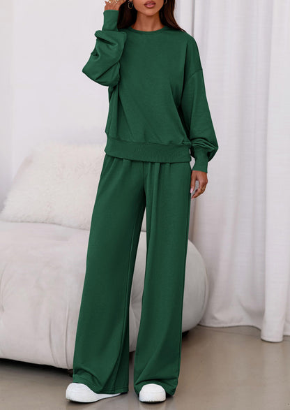 Osonn Womens 2 Piece Sets Long Sleeve Sweatshirt Wide Leg Pants Loose Matching Lounge Set Trendy Fall Outfits