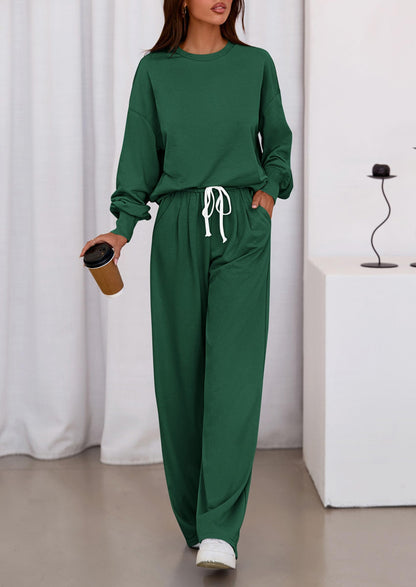 Osonn Womens 2 Piece Sets Long Sleeve Sweatshirt Wide Leg Pants Loose Matching Lounge Set Trendy Fall Outfits