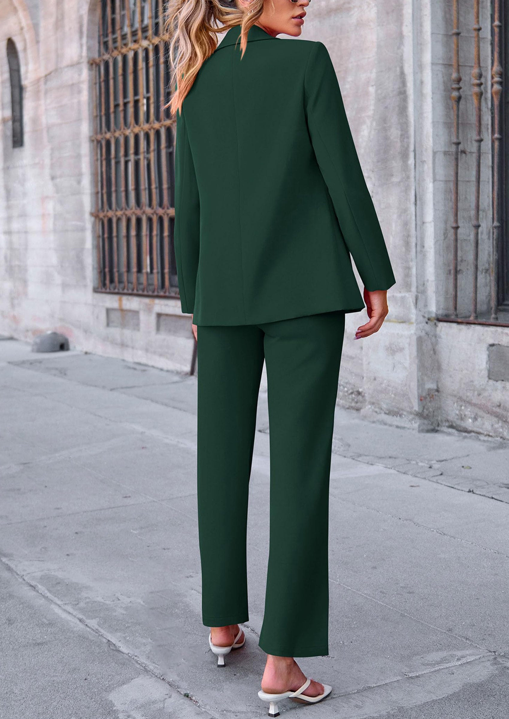 Osonn 2 Piece Blazer Outfits Business Casual Oversized Jacket Wide Leg Work Pants Dressy Suit Set