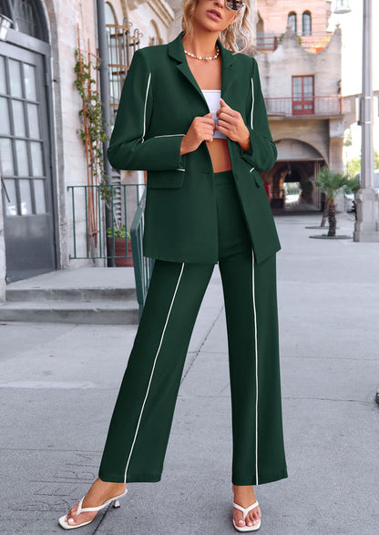 Osonn 2 Piece Blazer Outfits Business Casual Oversized Jacket Wide Leg Work Pants Dressy Suit Set