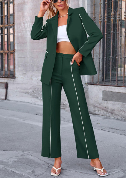 Osonn 2 Piece Blazer Outfits Business Casual Oversized Jacket Wide Leg Work Pants Dressy Suit Set